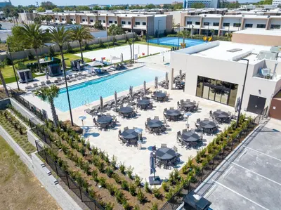 an aerial view of the pool at the resort at Modern and Luxury 4 suites Villa near Disney 7521 in Orlando