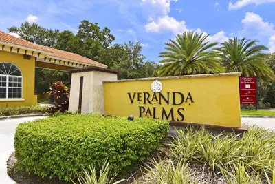 a sign for the veranda palms building at Cozy 4 Bed 3 Bath Private Pool Home with Game Room home in Kissimmee
