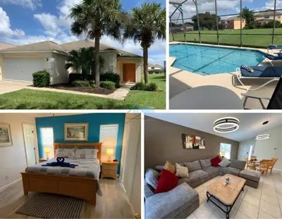 a collage of three pictures of a house at Emerald Escape - New Pool Home in Kissimmee