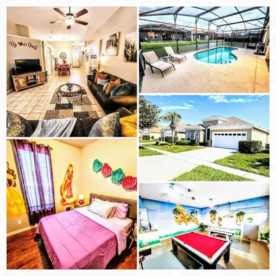 a collage of pictures of a house with a pool at Family Friendly Disney Villa (4 Miles from Disney) in Kissimmee