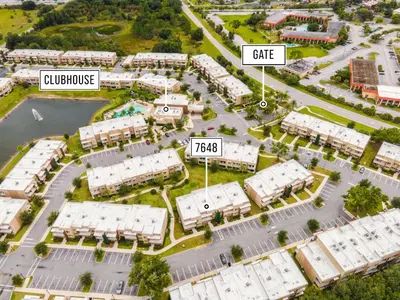 an aerial view of a city with buildings at 7648 Magic Village lovely 4suites 8guests 8 min Disney in Orlando