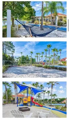 a collage of two pictures of a park with a playground at Villa Madiera 6 bedroom huge house in Kissimmee