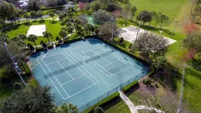 an overhead view of a tennis court in a park at Windsor Hills 5br Private Pool, Near Disney in Orlando