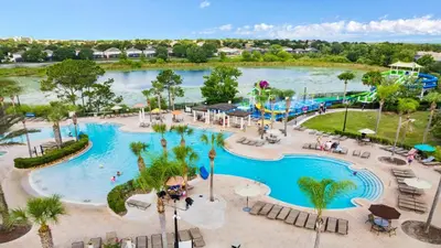 an overhead view of a pool at a water park at Windsor Hill 6BR South-facing Pool/Spa Near Disney in Orlando