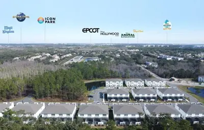 an aerial view of a resort with buildings at TR17126 - 3 Bed-3 bath w/pool near Disney sleeps 6 in Orlando