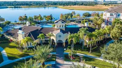 an aerial view of a house with a lake at Leisure & Business Oasis-Near Convention Center in Orlando