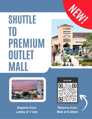 a flyer for a mall with a picture of a mall with a calendar at 5 Minutes to Disney Free Shuttle King & queen bed in Orlando