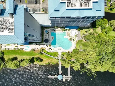 an aerial view of a resort with a swimming pool at Orlando 5th Floor 5 min from disney in Orlando
