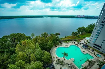 an aerial view of a large body of water at Orlando Blue Heron condo 1 mile from Disney in Orlando