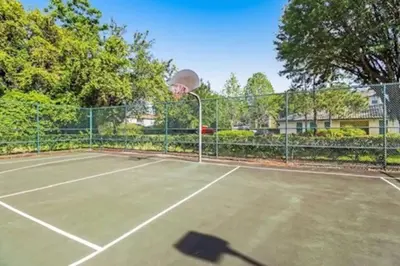 a basketball hoop on a tennis court at Theme Park Paradise! in Kissimmee
