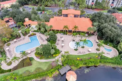 an aerial view of a house with a swimming pool at Private Pool Townhome at Encantada Resort in Kissimmee