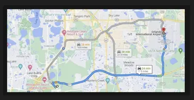 a map of a city with a blue line at Best Disney Resort Condo Orlando in Orlando