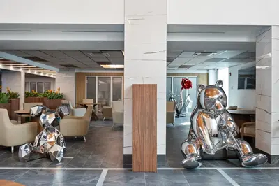 a lobby with two motorcycles parked in a room at Kompose Boutique Resort @ Theme Parks in Kissimmee