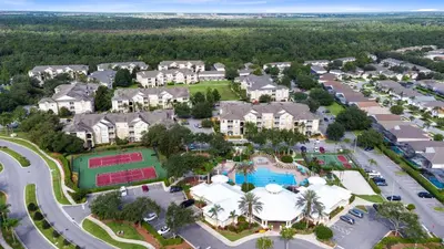 an aerial view of a resort with a pool at Amazing Resort 2 bed condo close to Disney in Kissimmee