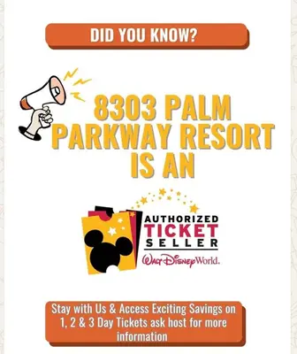 a poster for a parkway resort is an offer ticket seller at Resort Family condo near Disney Pool view Free parks shuttle in Orlando