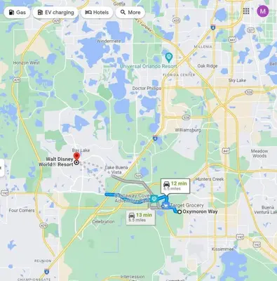 a map of a city with a red dot at Fancy Family Home 10min-Disney Private Pool STL108 in Kissimmee