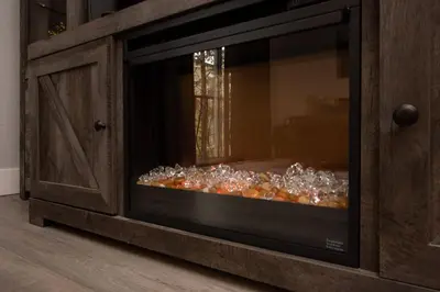 a display cabinet with wine glasses in it at Epic Location 3BR Home w Full Comfort in Orlando