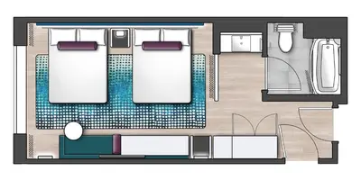 a floor plan of a room with a swimming pool at Universal's Terra Luna Resort in Orlando