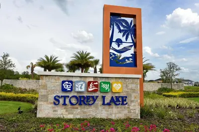 a sign for a store in a park at Luxurious 10-Bed Lakefront Retreat Near Disney in Kissimmee