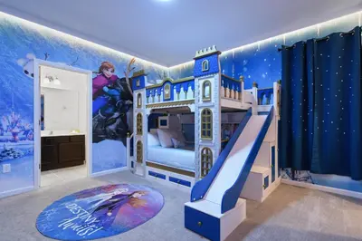 a childs bedroom with a castle bunk bed at Spacious 12BR Disney Themed Home Pool/SPA/BBQ/Game in Kissimmee