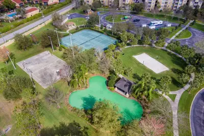 an aerial view of a tennis court and a tennis at T7673F Windsor Hills Resort 3Bed POOL Pet Friendly in Orlando