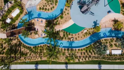 an overhead view of a swimming pool at a resort at Amazing house near the parks in Kissimmee