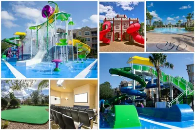 a collage of pictures of a water park at Windsor Hills Mickey Mouse Condo, 2.5mi Disney in Orlando