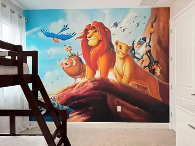 a bedroom with a mural of the lion king at 7491 Oasis at Reunion sleeps 12 in Orlando