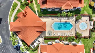an overhead view of a house with an orange roof at Allure - Sleeps 8 - 3 BDM - Disney in Kissimmee