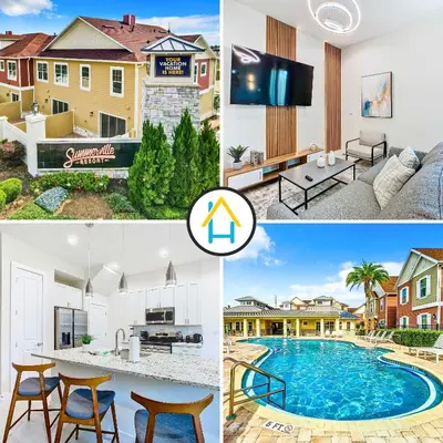 a collage of pictures of homes with a swimming pool at Fabulous Paradise 3BR Townhouse near Disney and outlets in Orlando