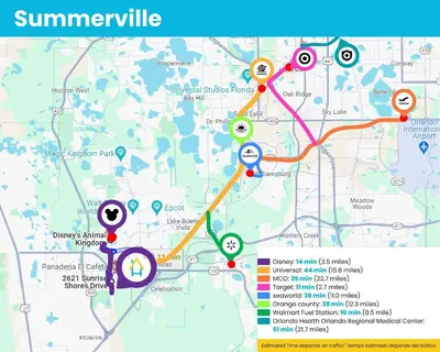 a map of the summerville subwayroute at Fabulous Paradise 3BR Townhouse near Disney and outlets in Orlando