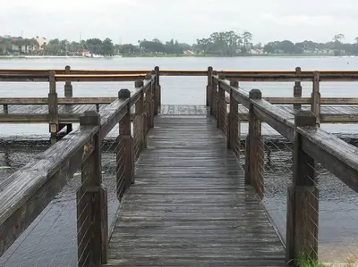 a wooden bridge over a body of water at Disney Backyard Oasis in Orlando