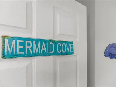 a green street sign on a door with the words memorial cove at Treasure Hunt Retreat home in Kissimmee
