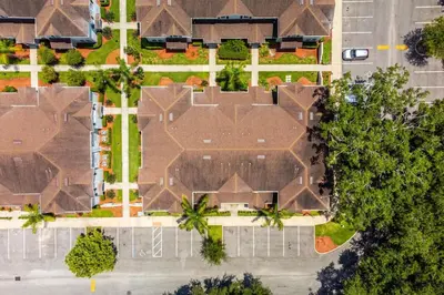 an overhead view of a roof of a house at 4 Bedroom 3 Bathroom Lucaya Village 17-104 in Kissimmee