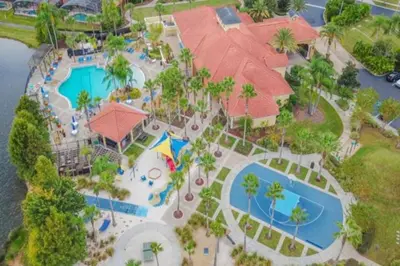 an overhead view of a resort with two pools at 3 Bedroom 3 Bathroom Terra Verde 4766 in Kissimmee