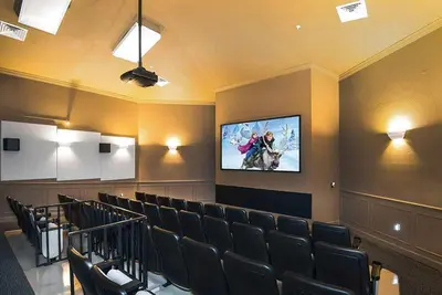 a large room with a flat screen tv on the wall at Budget Friendly Condo in Windsor Hills Resort w garden view in Orlando