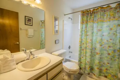 a bathroom with a sink and a toilet and a shower curtain at CM3 SW030-2F in Kissimmee