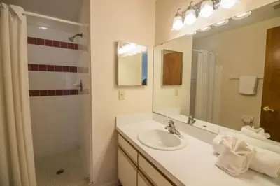 a bathroom with a sink and a mirror and a shower at CM3 SW030-2F in Kissimmee