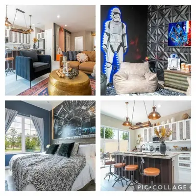 a collage of pictures of a living room and a kitchen at A Galaxy’s Edge Experience Awaits 5 Min to Disney in Orlando