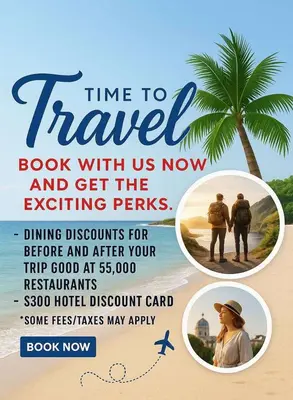 a flyer for a travel book with us now and get the exciting permits at Relax after the Orlando parks in this 1BD resort condo with pools, restaurants, activities etc in Orlando