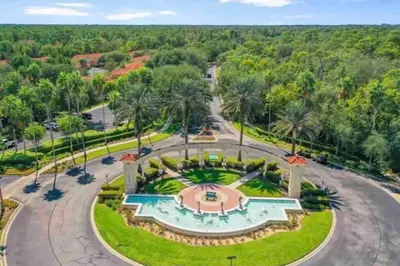 an aerial view of a park with a pool at Sunkey Disney Home Resort 10 min from the Parks in Kissimmee