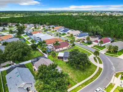 an overhead view of a residential suburb with a road at Dreamy 5BR, 3Bath Getaway, Pool, Spa, Near Disney in Orlando