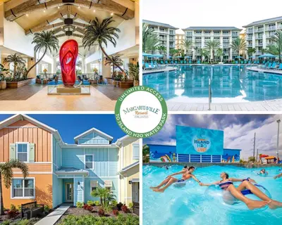 a collage of photos of a pool at a resort at Lovely Villa Near Disney With Margaritaville Resort And Island H20 Waterpark Access - 2904Or in Orlando