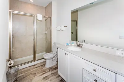 a bathroom with a shower and a sink and a toilet at Lovely Villa Near Disney With Margaritaville Resort And Island H20 Waterpark Access - 2904Or in Orlando