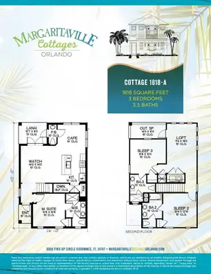 a floor plan of the margarita cottage at Tropical Paradise Cottage Near Disney With Private Hot Tub & Margaritaville Resort & Island H20 Waterpark Access - 2987La in Orlando