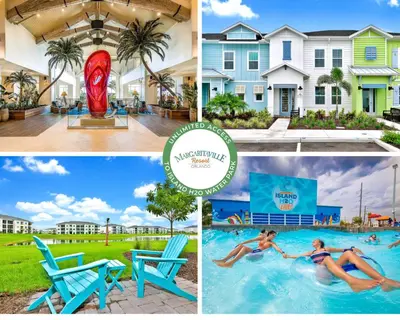 a collage of photos with a house and a pool at Relaxed Villa Near Disney With Margaritaville Resort & Island H20 Waterpark Access - 3169Cs in Orlando