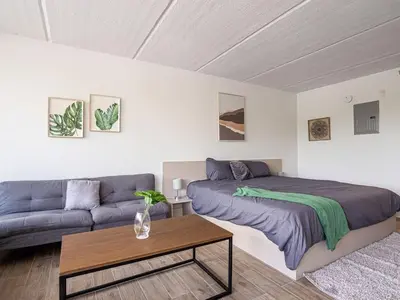 a living room with a bed and a couch at Delightful 1BR Condo Next to Disney With Lake view in Vineland