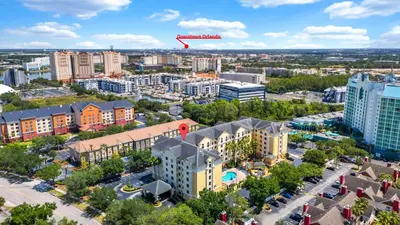 an aerial view of a city with buildings at Apartment - near Epic Universe and Universal, free parking in Orlando