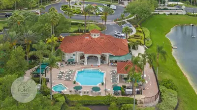 an aerial view of a house with a swimming pool at 8496 Resort 3BR Condo by Disney World Orlando in Kissimmee