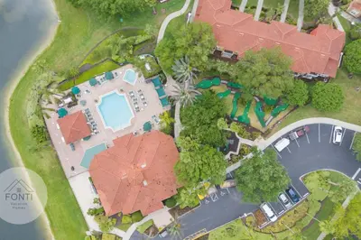 an aerial view of a house with a swimming pool at 8496 Resort 3BR Condo by Disney World Orlando in Kissimmee